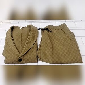 Lxx Mens 2 Piece Walking Suit Casual Short Sleeve Button Shirt Drawstring Waist